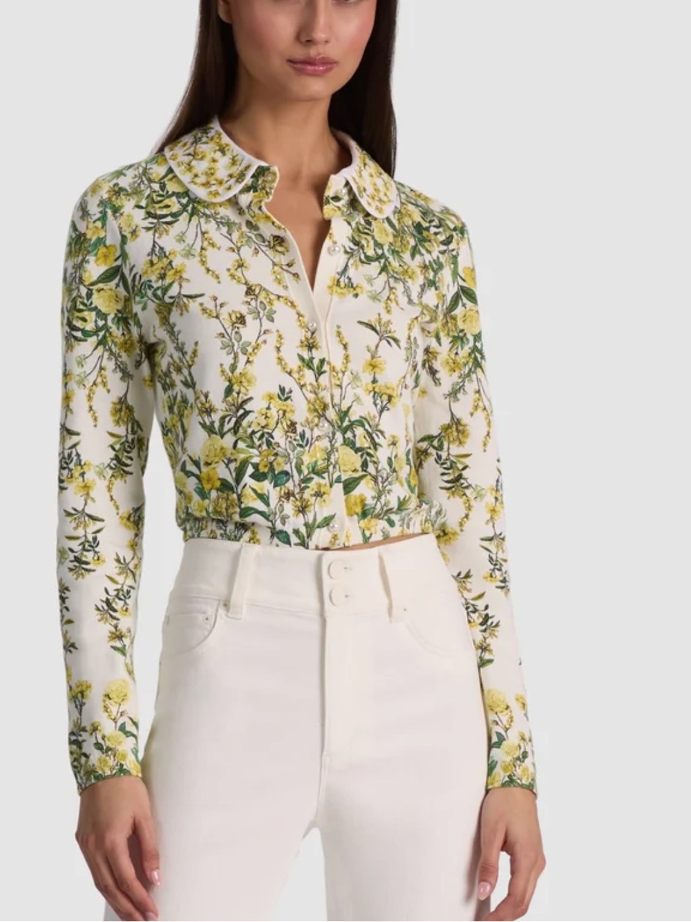 Alice + Olivia CARSON PRINTED CARDIGAN Fresh Air Butter Yellow Floral
